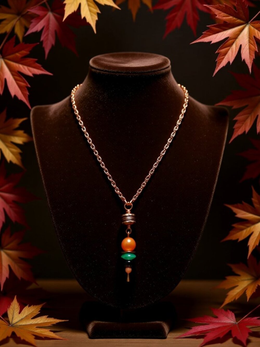 Minimalist Stacked Fall Colors OOAK Stone Pendant & Chain! Boho Festival Casual